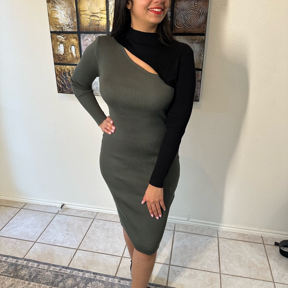 No Boundaries Black and Olive Ribbed dress